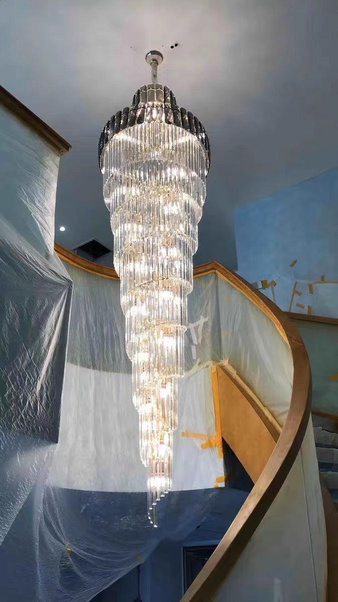 Luxury Extra Large Foyer Spiral Staircase Chandelier Long Crystal Ceiling Light Fixture For Living Room Hall Entrance - view 9