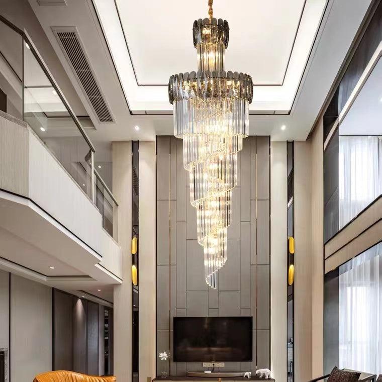 Luxury Extra Large Foyer Spiral Staircase Chandelier Long Crystal Ceiling Light Fixture For Living Room Hall Entrance - view 5