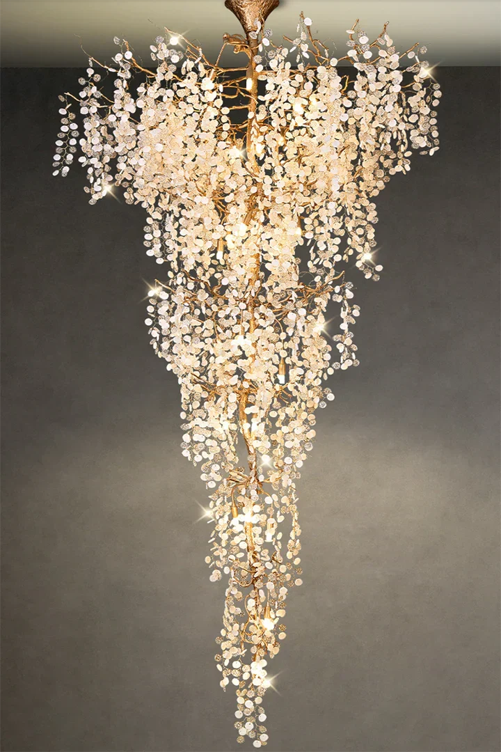 Modern Unique Artistic Flower Brass Branch Semi-flush Mount Chandelier for Living Room/ Hallway/ Entryway/ Staircase - view 9