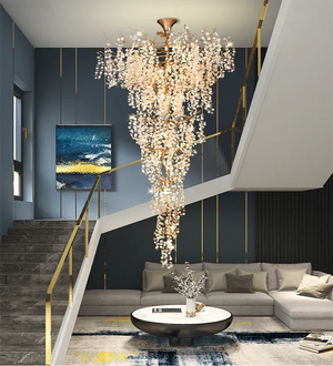 Modern Unique Artistic Flower Brass Branch Semi-flush Mount Chandelier for Living Room/ Hallway/ Entryway/ Staircase - view 10