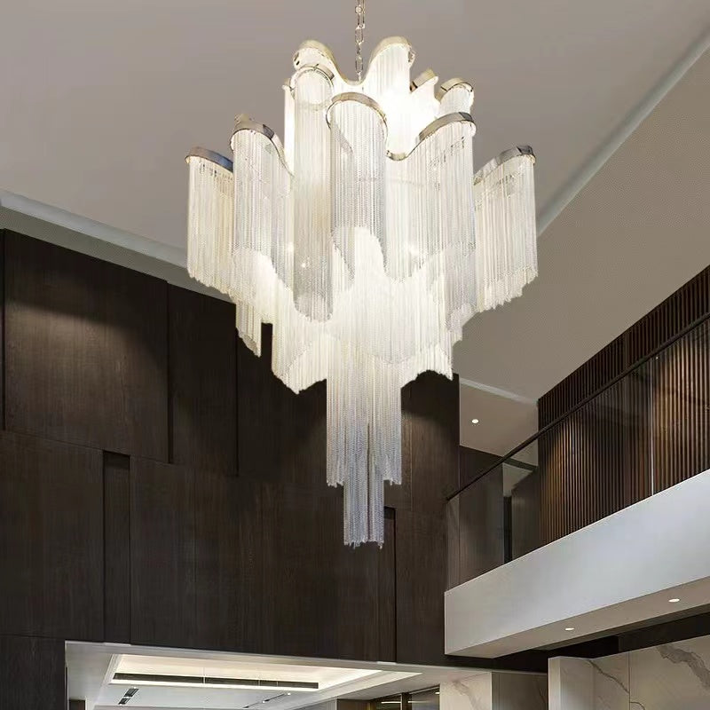 Post-Modern Extra Large Stainless Steel Long Tassel Chandelier for Large Living Room / Staircase / Villa / Duplexes - view 6