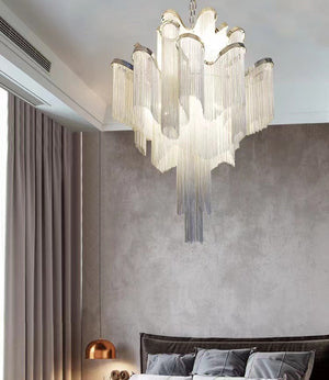 Post-Modern Extra Large Stainless Steel Long Tassel Chandelier for Large Living Room / Staircase / Villa / Duplexes - view 8