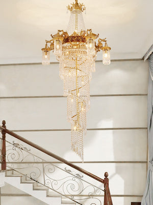 Extra Large Retro Luxury Full Copper Crystal Chandelier for Staircase/ Duplexes/ Villas - view 4