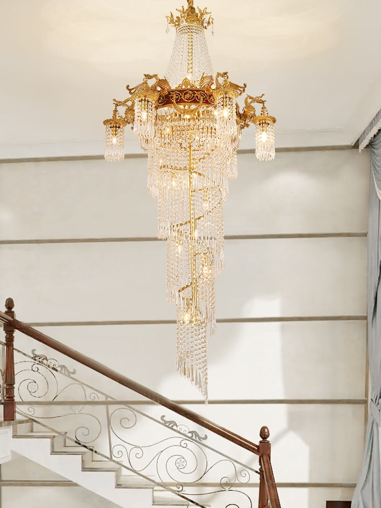Extra Large Retro Luxury Full Copper Crystal Chandelier for Staircase/ Duplexes/ Villas - view 4