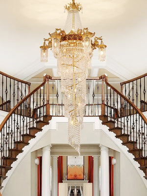 Extra Large Retro Luxury Full Copper Crystal Chandelier for Staircase/ Duplexes/ Villas - view 2
