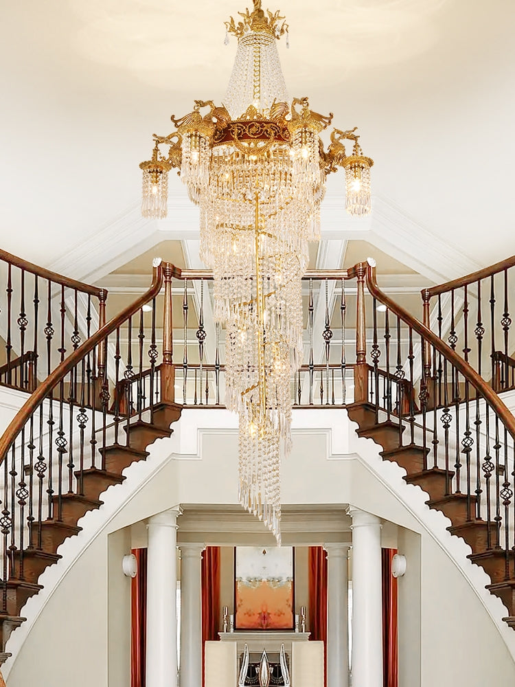 Extra Large Retro Luxury Full Copper Crystal Chandelier for Staircase/ Duplexes/ Villas - view 2