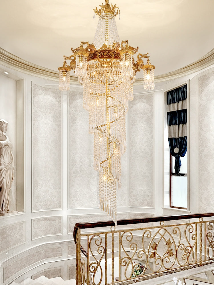 Extra Large Retro Luxury Full Copper Crystal Chandelier for Staircase/ Duplexes/ Villas - view 3