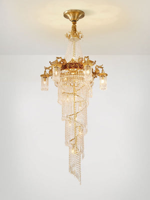 Extra Large Retro Luxury Full Copper Crystal Chandelier for Staircase/ Duplexes/ Villas - view 5