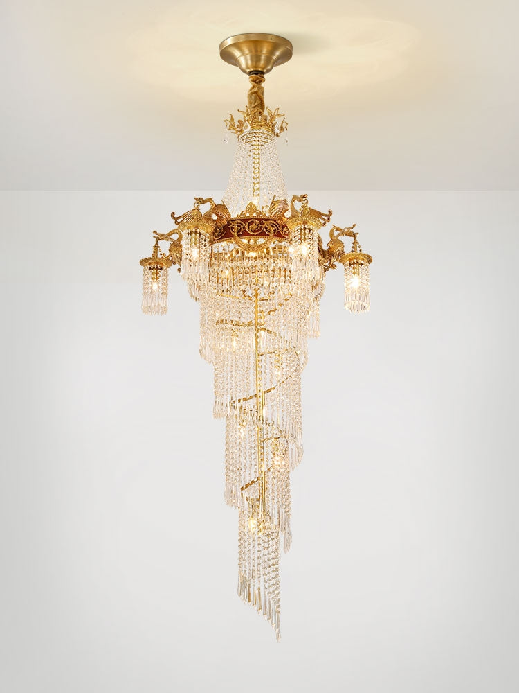 Extra Large Retro Luxury Full Copper Crystal Chandelier for Staircase/ Duplexes/ Villas - view 5