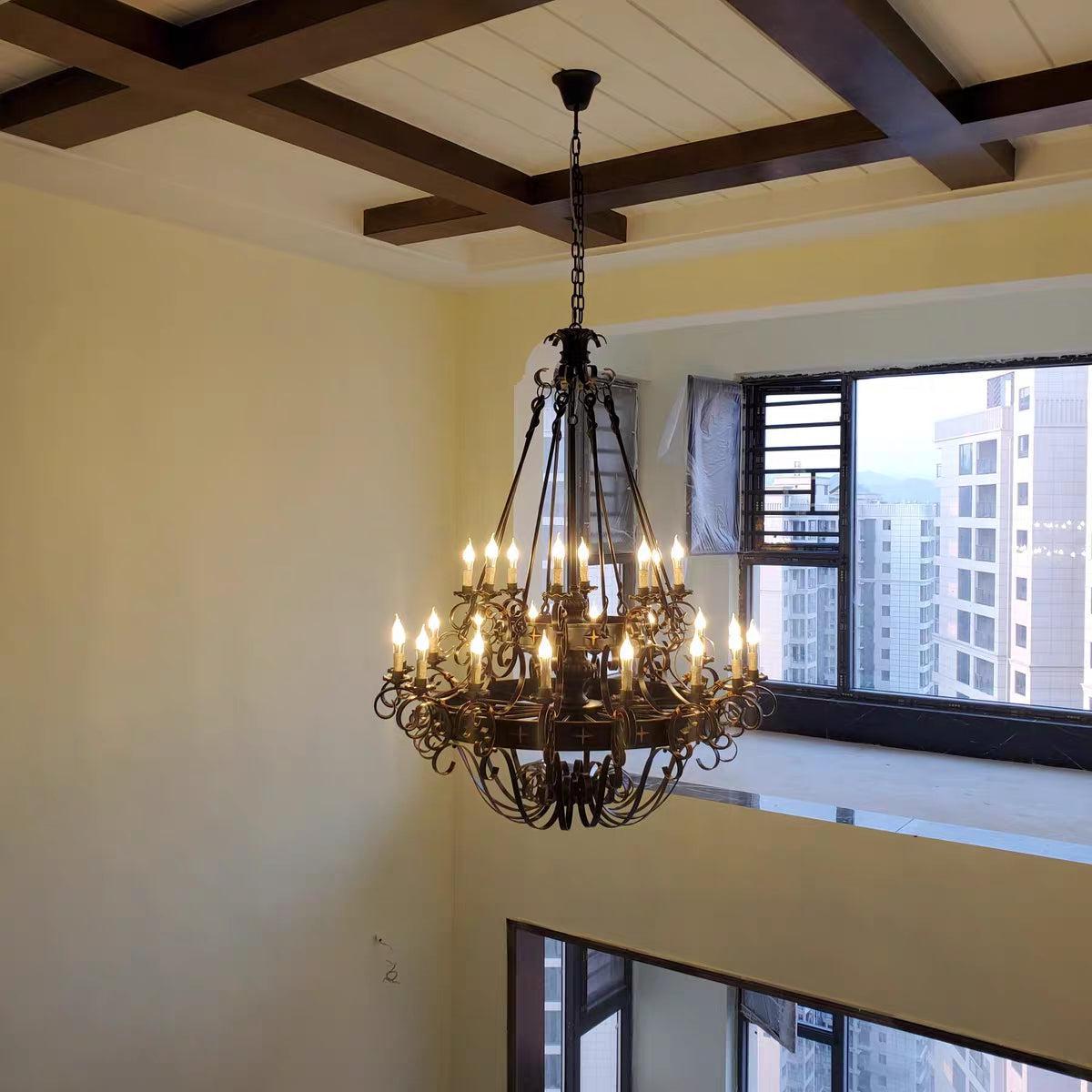 Vintage Iron Simple Candle Art Chandelier for Living Room / Villa / Stairs - view 2