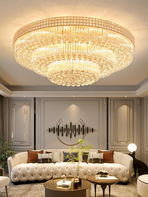Extra Large Three Layers Round Luxury Flush Mounted Crystal Chandelier for Living Room - view 9