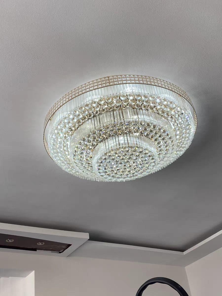 Extra Large Three Layers Round Luxury Flush Mounted Crystal Chandelier for Living Room - view 8