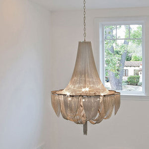 Designer Models Oversized Aluminium Long Tassel Pendant Chandelier for Large Living Room/Staircase/Villa, chandelier - view 9