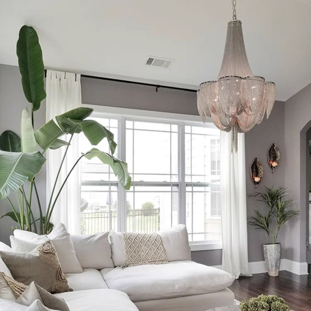 Designer Models Oversized Aluminium Long Tassel Pendant Chandelier for Large Living Room/Staircase/Villa, chandelier - view 3