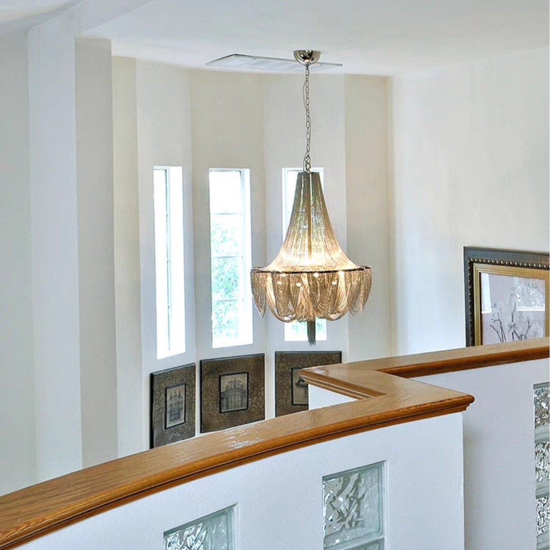 Designer Models Oversized Aluminium Long Tassel Pendant Chandelier for Large Living Room/Staircase/Villa, chandelier - view 8