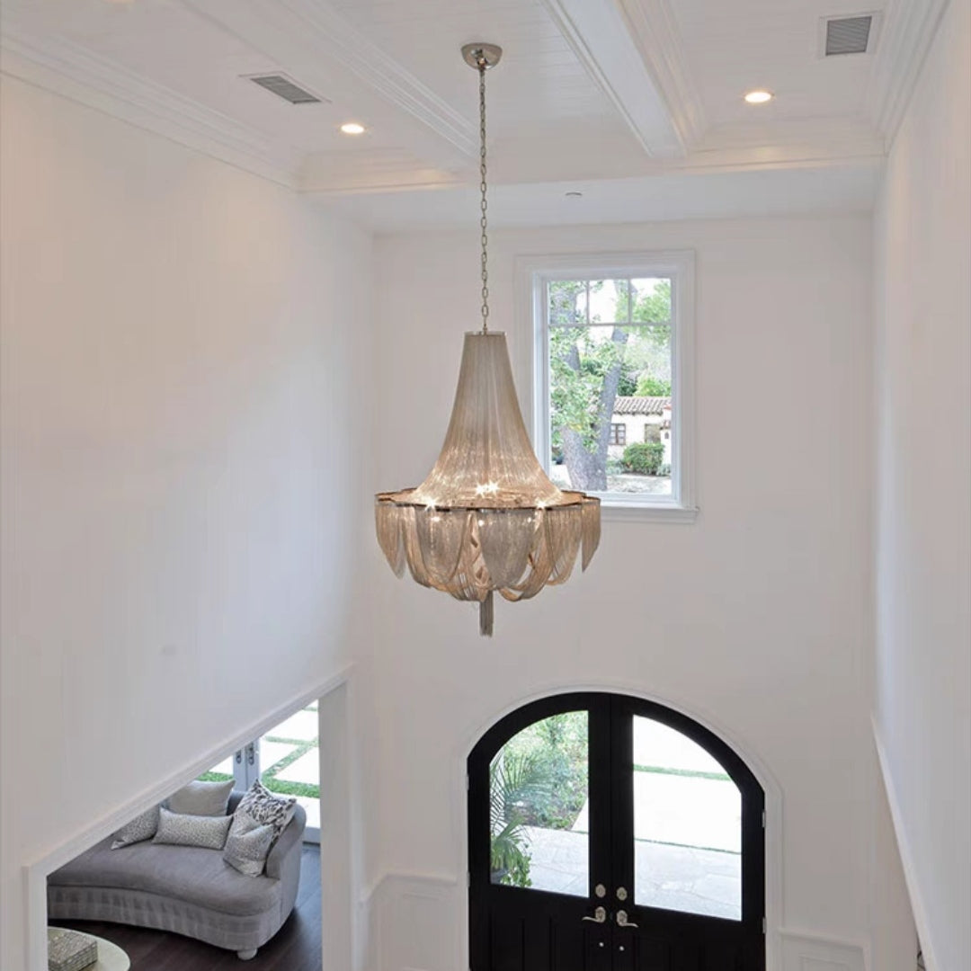 Designer Models Oversized Aluminium Long Tassel Pendant Chandelier for Large Living Room/Staircase/Villa, chandelier - view 5
