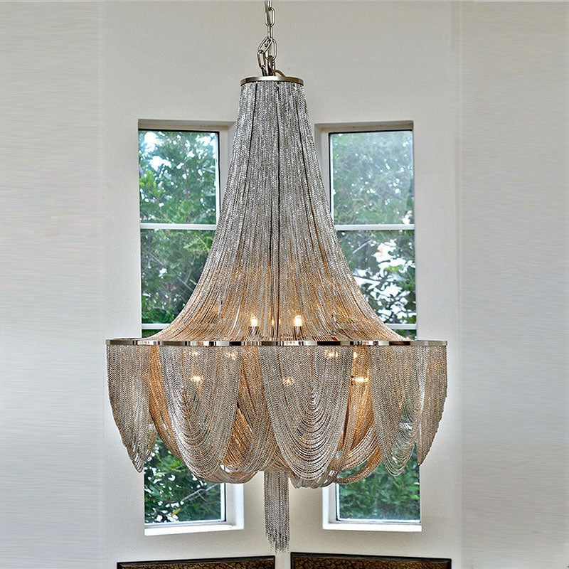 Designer Models Oversized Aluminium Long Tassel Pendant Chandelier for Large Living Room/Staircase/Villa, chandelier
