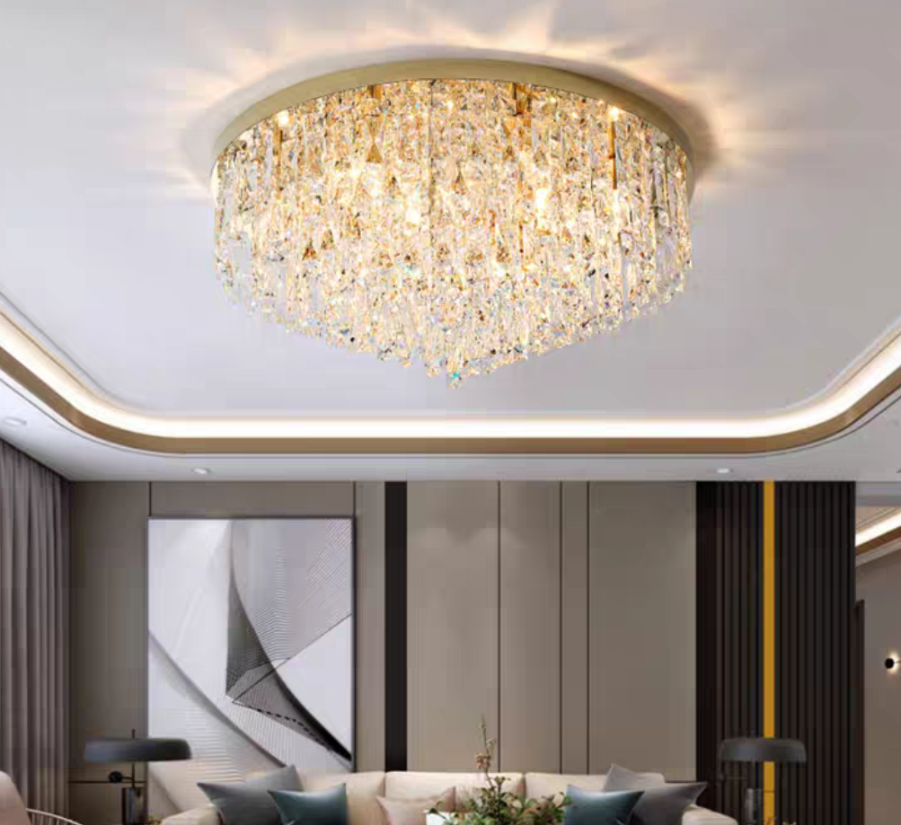 Oversize Luxury Flush Mount Crystal Chandelier for Living Room/Bedroom - view 7
