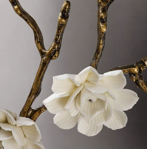 Brass and Ceramic Flower Art Chandelier Post Modern Light Luxury Style for Living and Dining Areas - view 5