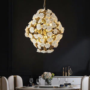 Brass and Ceramic Flower Art Chandelier Post Modern Light Luxury Style for Living and Dining Areas - view 2