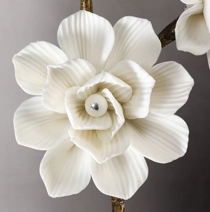 Brass and Ceramic Flower Art Chandelier Post Modern Light Luxury Style for Living and Dining Areas - view 4
