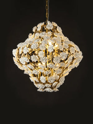 Brass and Ceramic Flower Art Chandelier Post Modern Light Luxury Style for Living and Dining Areas - view 3