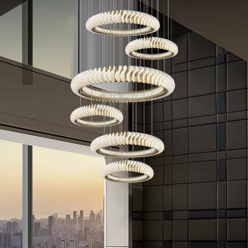 Extra Large Tiers Modern Stainless Steel Ring Chandelier for Living Room/Foyer/Big Entrys - view 6
