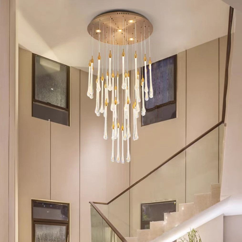 Modern Long Gold Glass Rain Rod Pendant Light for Staircase/High-ceiling room, chandelier - view 2