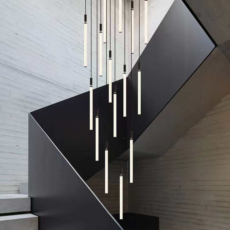 Nordic Fashion Minimalist Black Straight Pendant Chandelier for Bedside/Staircase/Loft/Duplex - view 2