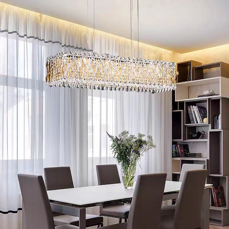 Extra Large Luxury Rectangle Crystal Pendant Chandelier for Living/Dining Room/Kitchen Island, rectangular