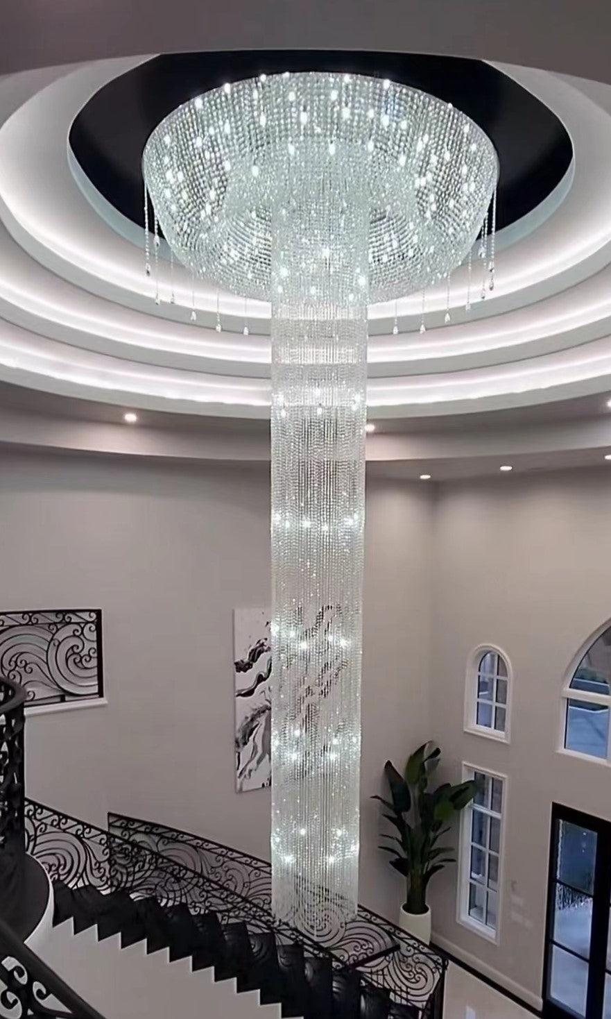 Extra Large Flush Mount Silver Waterfall Luxury Ceiling Crystal Chandelier for High-ceiling Living Room/Duplex Hall - view 7