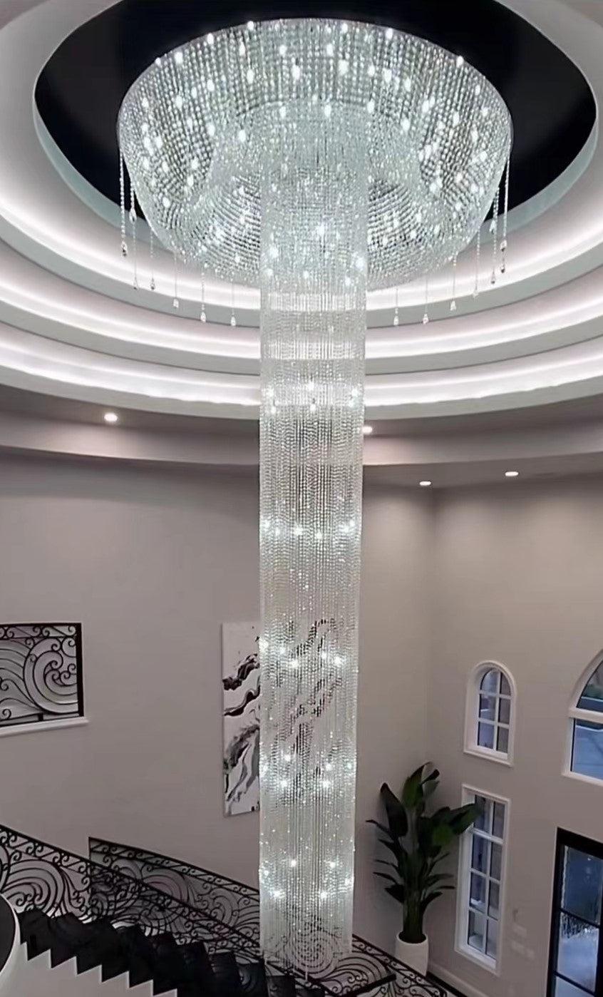 Extra Large Flush Mount Silver Waterfall Luxury Ceiling Crystal Chandelier for High-ceiling Living Room/Duplex Hall - view 5