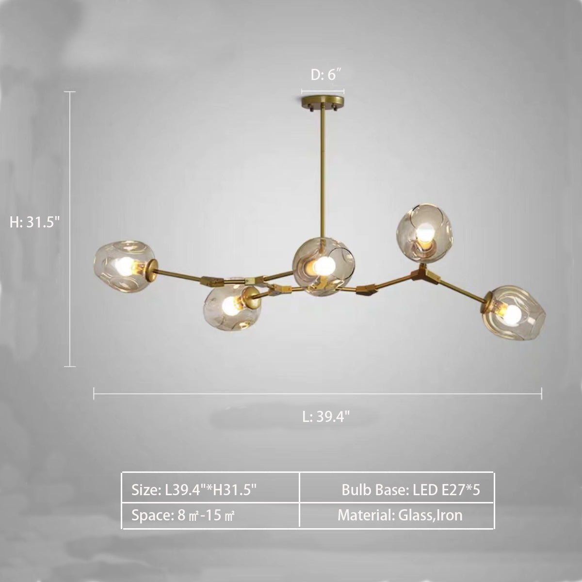 Modern Industrial Branch Chandelier with Multiple Glass Pendants Extra Large for Living or Dining Room - view 11