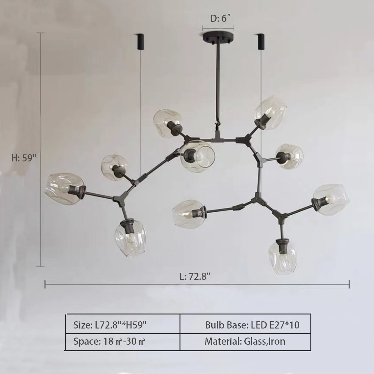 Modern Industrial Branch Chandelier with Multiple Glass Pendants Extra Large for Living or Dining Room - view 13