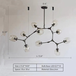 Modern Industrial Branch Chandelier with Multiple Glass Pendants Extra Large for Living or Dining Room - view 13