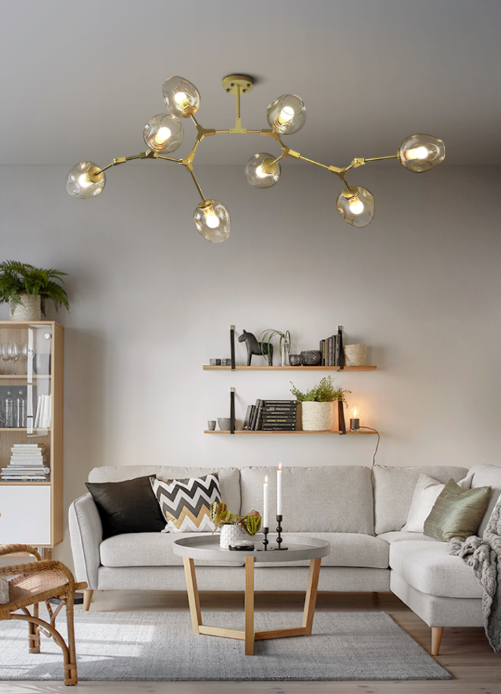 Modern Industrial Branch Chandelier with Multiple Glass Pendants Extra Large for Living or Dining Room - view 9