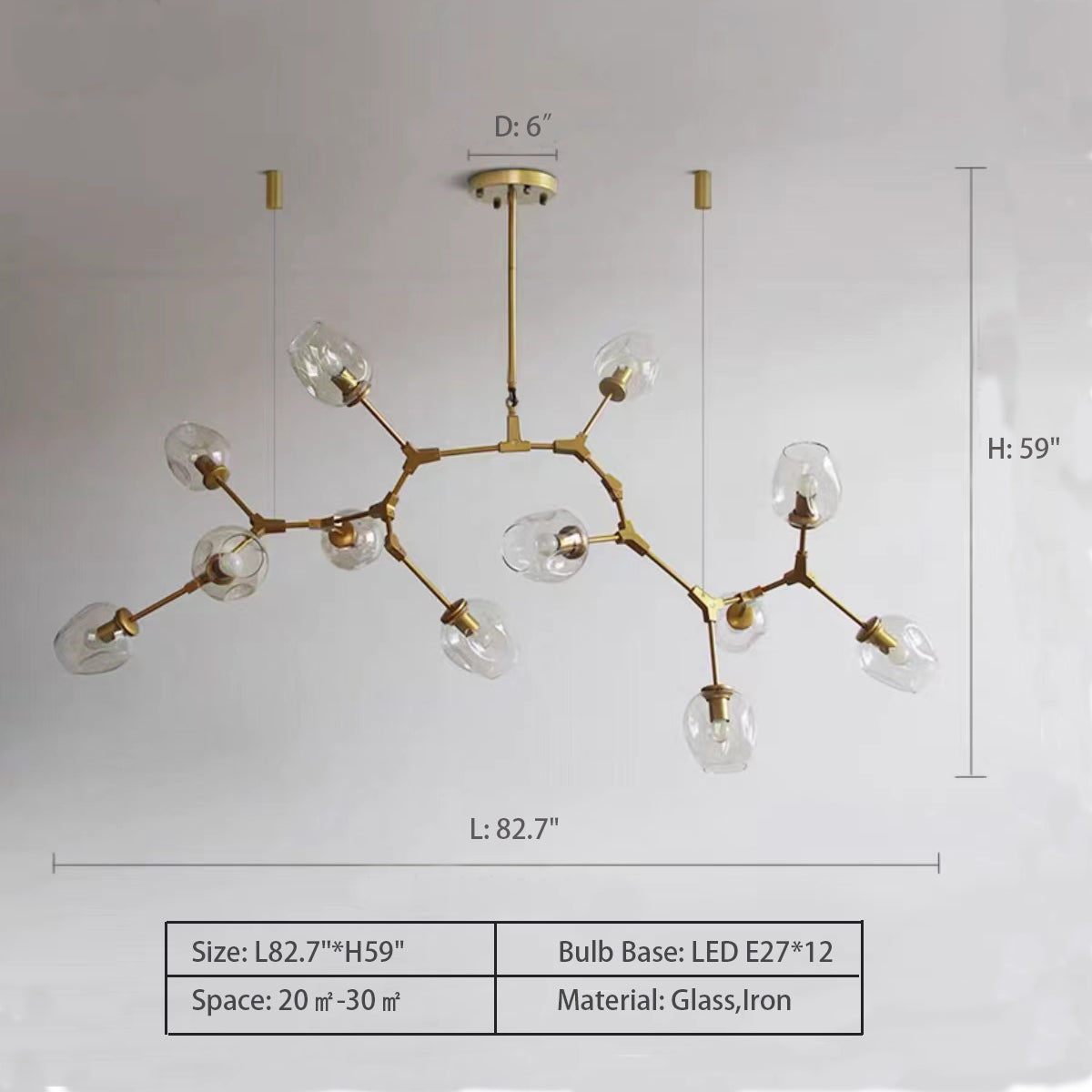 Modern Industrial Branch Chandelier with Multiple Glass Pendants Extra Large for Living or Dining Room - view 14