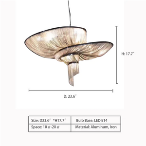 D23.6"*H17.7" — Oversized Art Fashion Spiral Tassel Aluminum Chain Chandelier for Living Room/Foyer