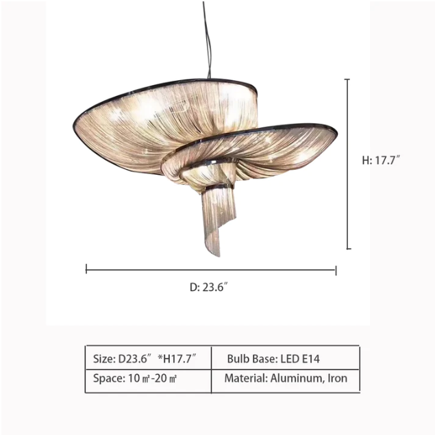 D23.6"*H17.7" — Oversized Art Fashion Spiral Tassel Aluminum Chain Chandelier for Living Room/Foyer