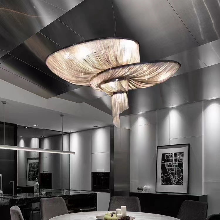 Oversized Art Fashion Spiral Tassel Aluminum Chain Chandelier for Living Room/Foyer - view 2