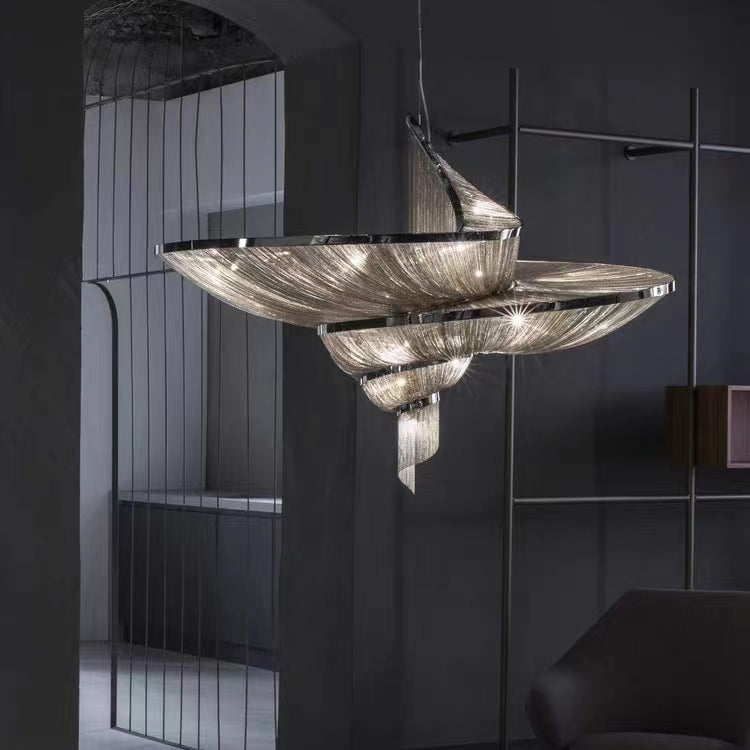Oversized Art Fashion Spiral Tassel Aluminum Chain Chandelier for Living Room/Foyer