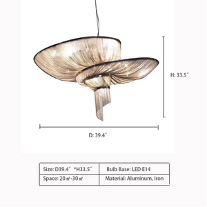 D39.4"*H33.5" — Oversized Art Fashion Spiral Tassel Aluminum Chain Chandelier for Living Room/Foyer