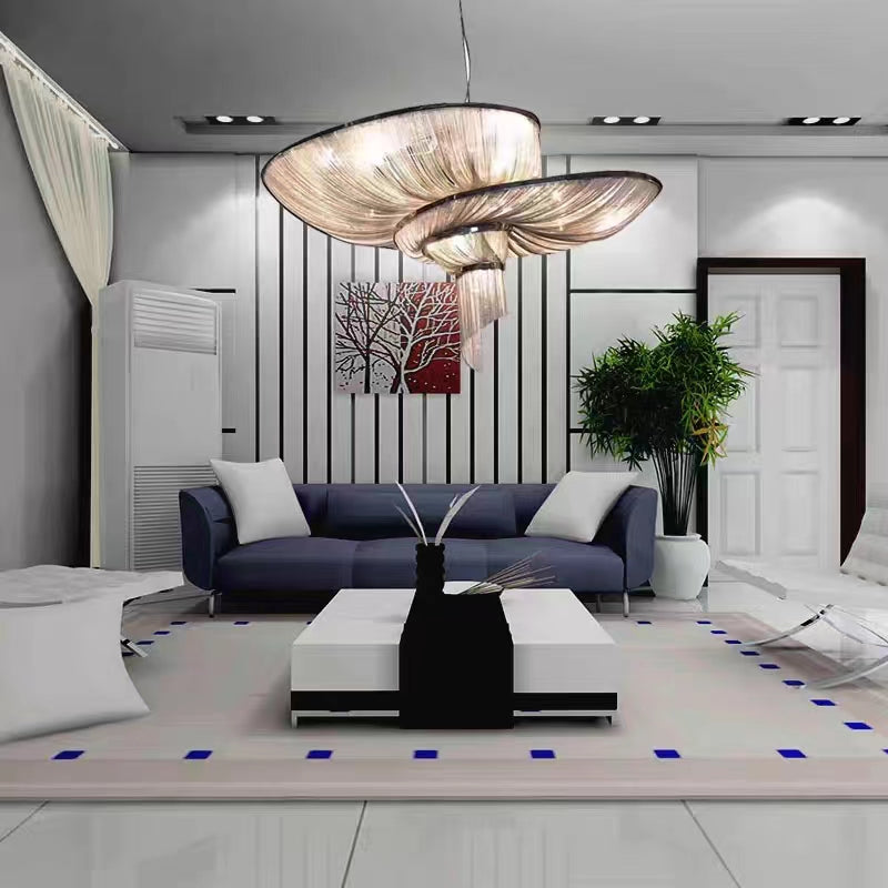 Oversized Art Fashion Spiral Tassel Aluminum Chain Chandelier for Living Room/Foyer - view 5