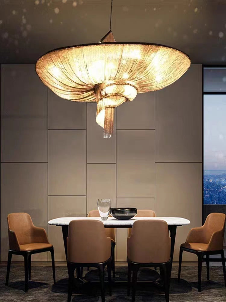 Oversized Art Fashion Spiral Tassel Aluminum Chain Chandelier for Living Room/Foyer - view 10