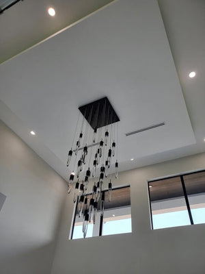 Modern Light Luxury Round/Rectangle Ceiling Pendant Light in Black Finish for Kitchen Island/ Staircase/Living Room - view 5