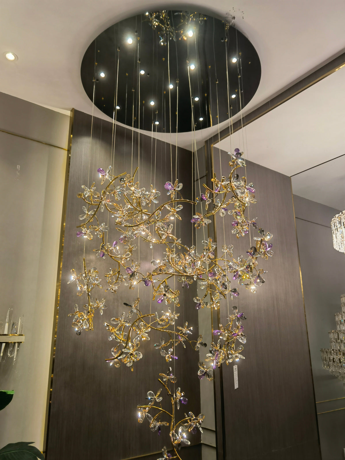 Luxury Branch Flower Crystal Chandelier for High Ceiling Staircase Foyer and Hallway Decor - view 2