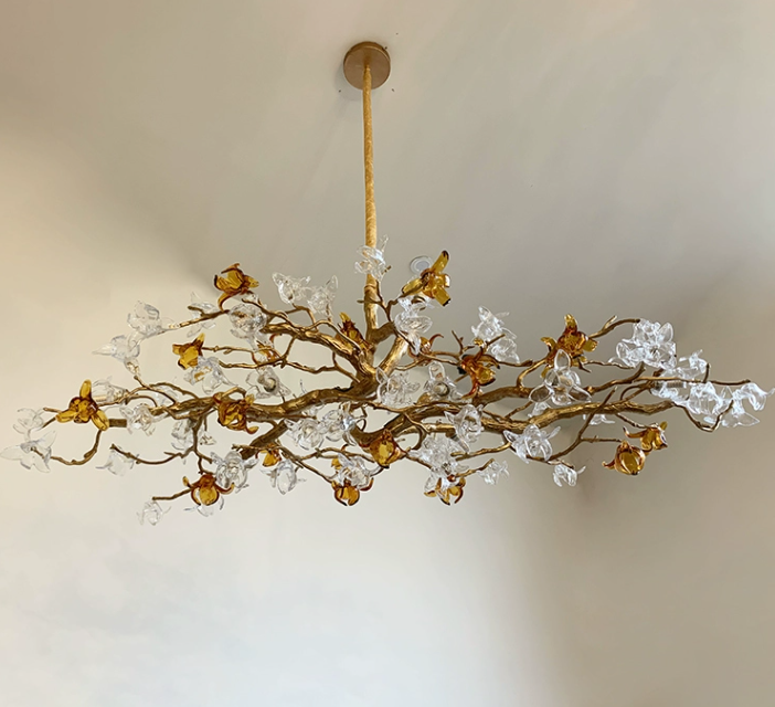Designer Favorite Brass Branch Chandelier with Artistic Flower Glass for Dining Room Living Room and Kitchen Island - view 20