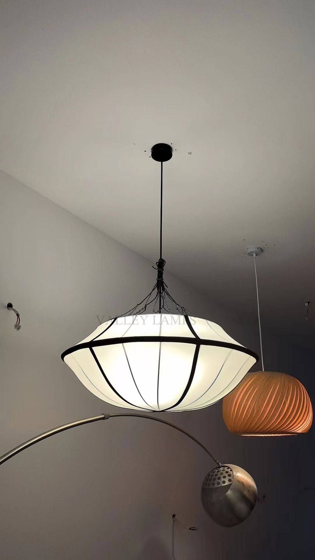 Vintage French Style Cream White Silk Umbrella Chandelier - view 9