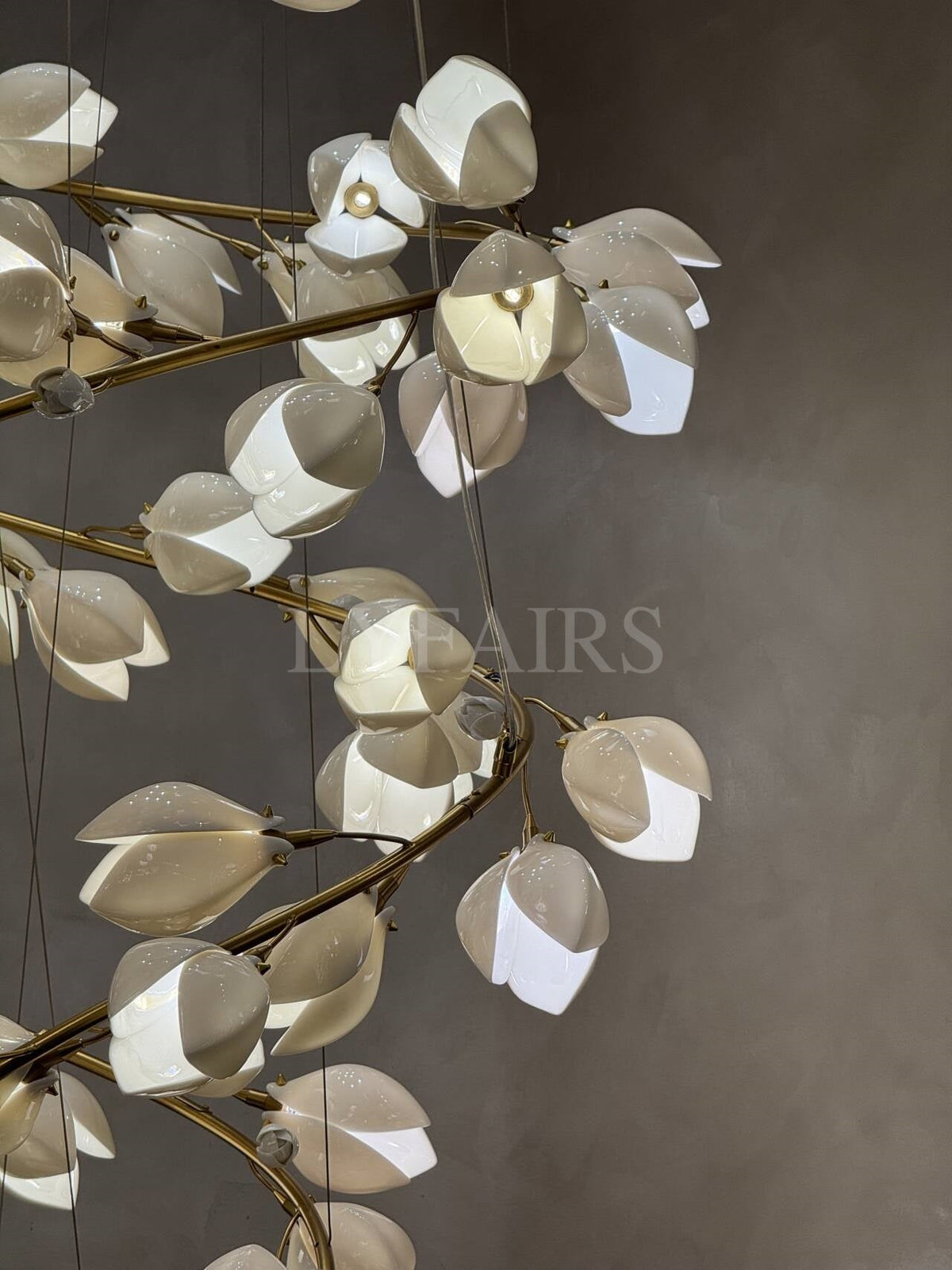 Spiral Pure White Magnolia Chandelier with Golden Branches for Staircase/High-ceiling Space/Foyer/ Duplex - view 10