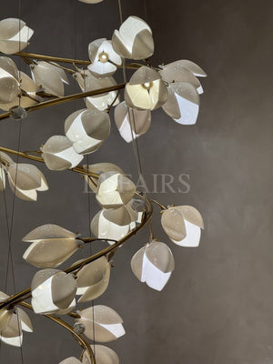 Spiral Pure White Magnolia Chandelier with Golden Branches for Staircase/High-ceiling Space/Foyer/ Duplex - view 10